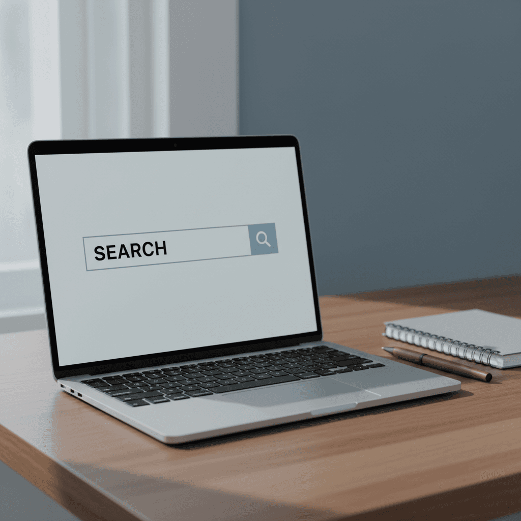 Laptop with search bar on screen